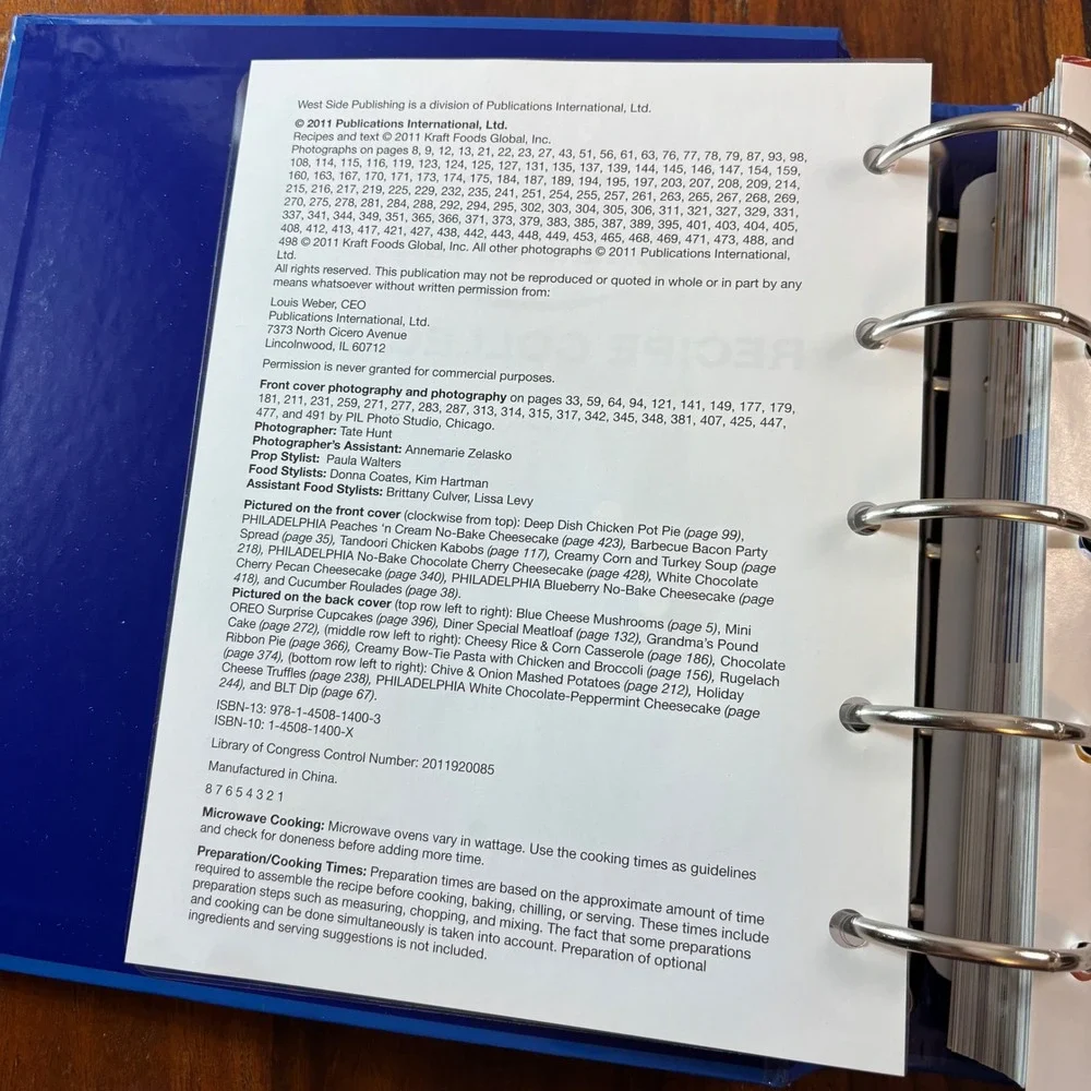 Philadelphia Cream Cheese Recipe Collection Binder 350+ Recipes 2012 Cookery